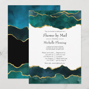 Invitation Douche d'agate turquoise et Faux Gold Foil par cou