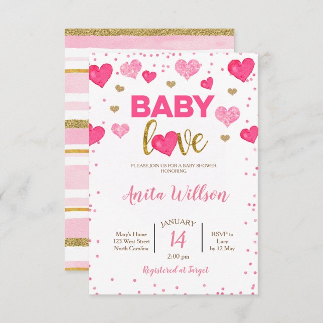 Invitation Douche d'amour pour bébé Valentines Day (Devant / Derrière)