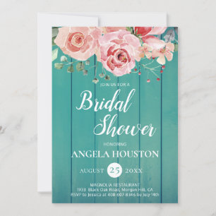 Invitation Douche d'aquarelle couleur rose Turquoise bleu cla