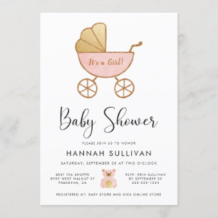 Invitation Douche d'aquarelle rose pour fille