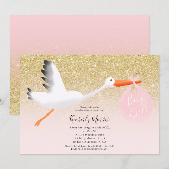 Invitation Douche de bébé d'illustration de parties (Devant / Derrière)