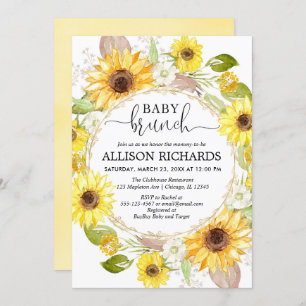 Invitation Douche de brunch de bébé de tournesols, neutre de