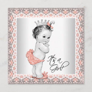 Invitation Douche de corail et grise de bébé