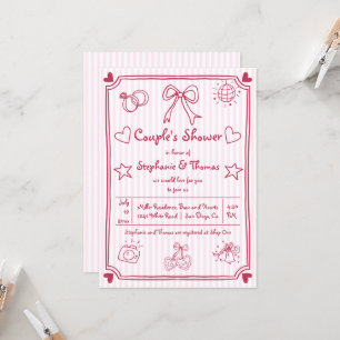 Invitation Douche de couple à rayures roses griffées