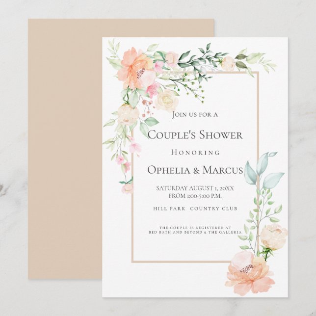 Invitation DOUCHE DE COUPLE | Bouquet floral de printemps dél (Devant / Derrière)