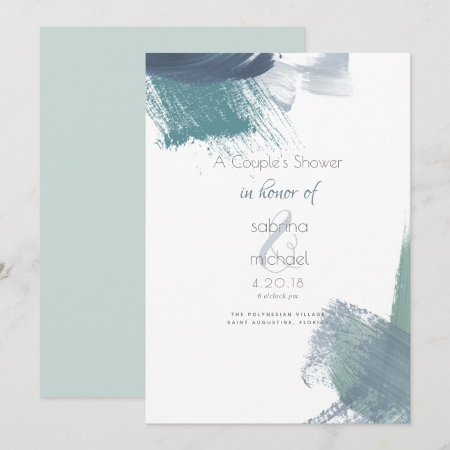 Invitation Douche de couple | Brochures Turquoises (Devant / Derrière)