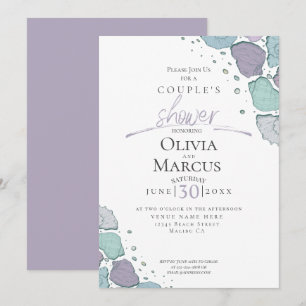 Invitation Douche de couple   Coquillages de plage Lilac Dust