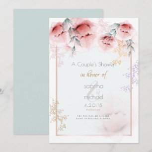 Invitation Douche de couple   Coral tendance Aquarelle Peonie