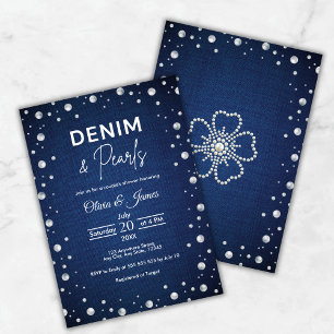 Invitation Douche de couple élégant en denim bleu et perles