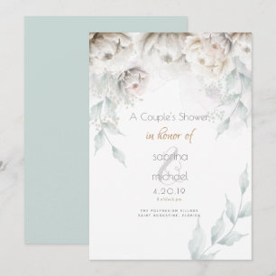 Invitation Douche de couple   Élégantes Peonies blanches en a