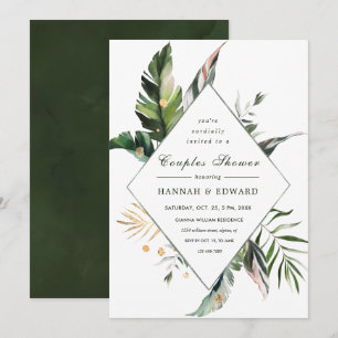 Invitation Douche de Couple Feuillage Tropical Vert