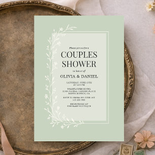 Invitation Douche de couple floral botanique vert sauge