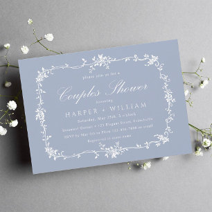 Invitation Douche de couple Floral Classique Français Bleu Po