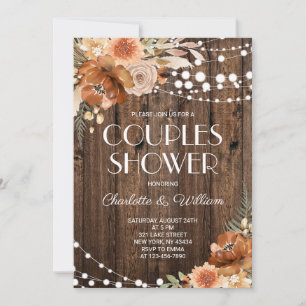 Invitation Douche de Couple Florale en Terracotta de Bois Rus