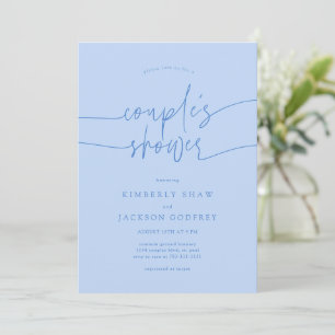 Invitation Douche de couple Minimaliste Script Bleu Glacé