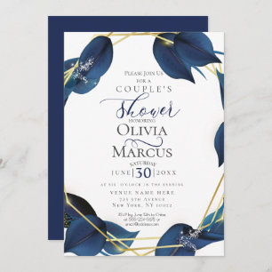 Invitation Douche de couple Moderne Deep Indigo Bleu et Or