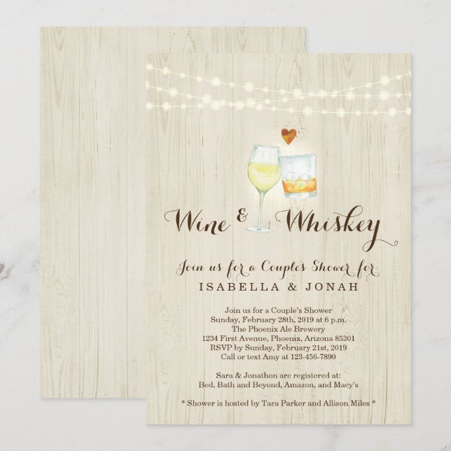 Invitation Douche de Couple Vin & Whisky Réception de Mariage (Devant / Derrière)