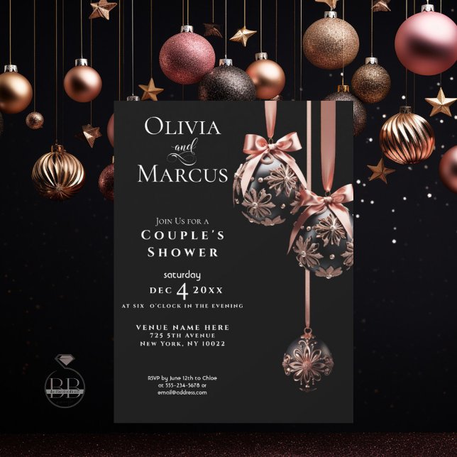 Invitation Douche DE COUPLE | Winter Pink et Onyx Baubles (Créateur téléchargé)