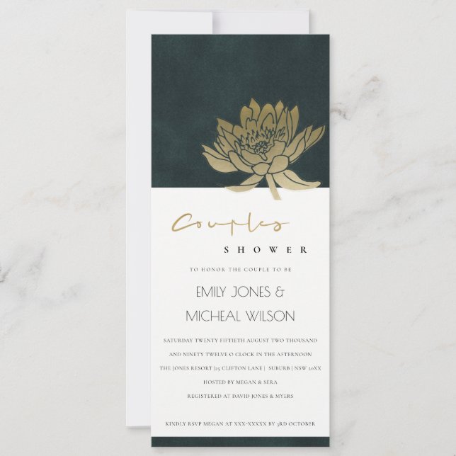 INVITATION DOUCHE DE COUPLES FLORAUX DE LOTUS D'OR EMERALD (Devant)