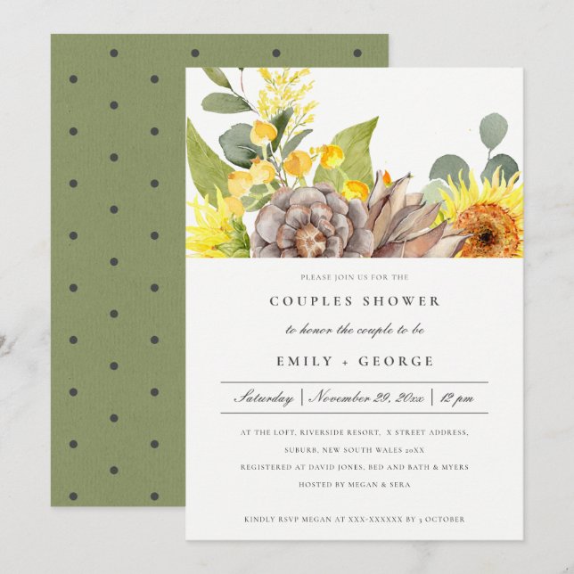 INVITATION DOUCHE DE COUPLES FLORAUX EUCALYPTUS À SOUFFLE RUS (Devant / Derrière)
