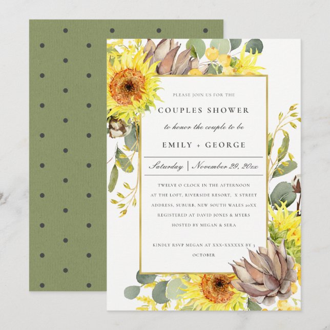 INVITATION DOUCHE DE COUPLES FLORAUX EUCALYPTUS À SOUFFLE RUS (Devant / Derrière)