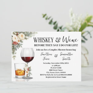 Invitation Douche de couples whisky et vin floraux blancs d'h