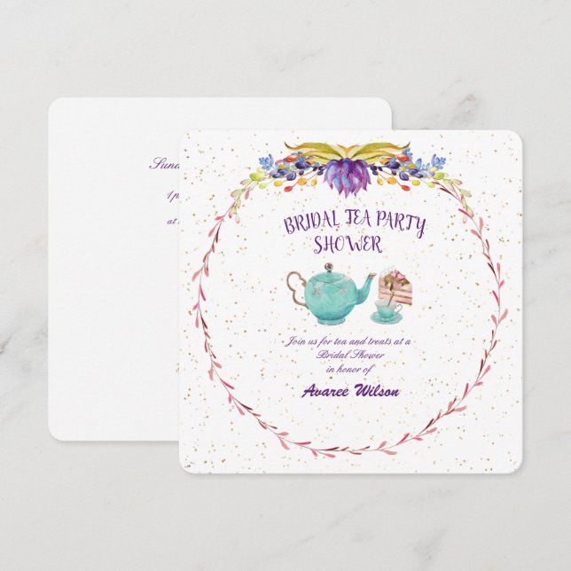 Invitation Douche de la fête du thé de la nuptiale turquoise (Devant / Derrière)