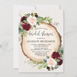 Invitation Douche de la mariée rousse bordeaux floral roux