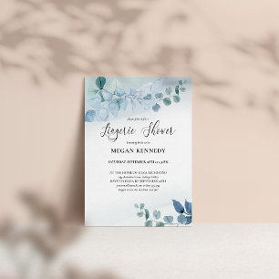 Invitation Douche de lingerie botanique bleu eucalyptus pouss