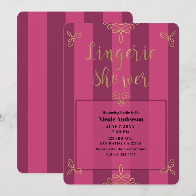 Invitation Douche de lingerie moderne violette et orée (Devant / Derrière)