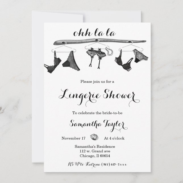 Invitation Douche de lingerie noir et blanc (Devant)