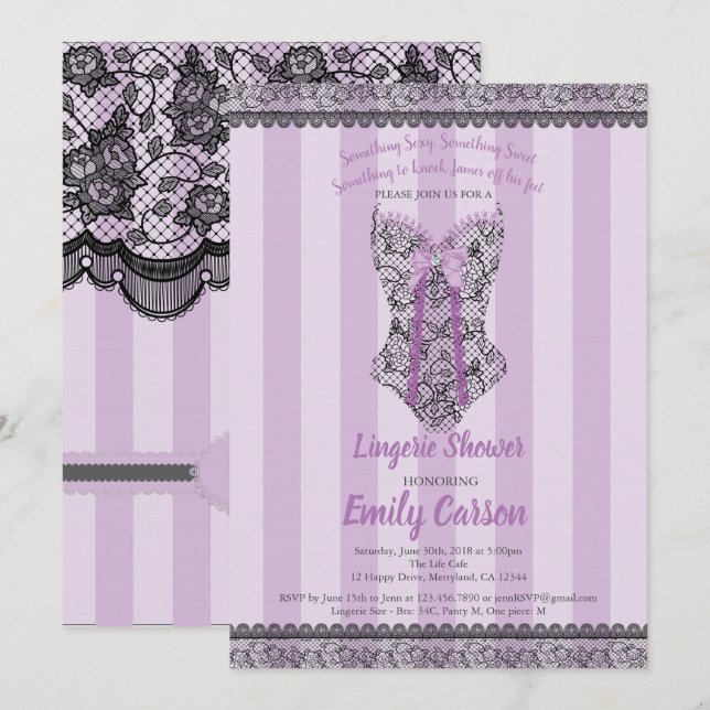 Invitation Douche de lingerie. Soirée mariée violette et élég (Devant / Derrière)