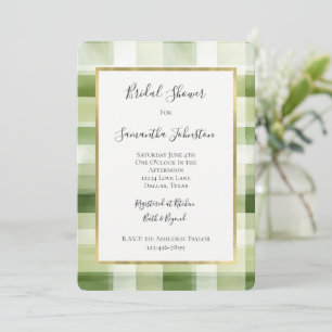 Invitation Douche de Mariage à Rayures Carreaux Crème Verte