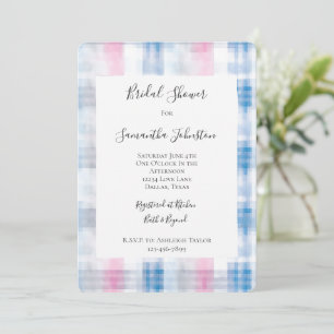 Invitation Douche de Mariage à Rayures et Carreaux Rose Bleu