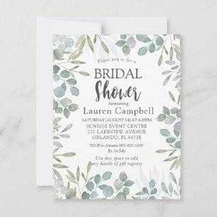 Invitation Douche de Mariage au feuillage de sauge vert aquar