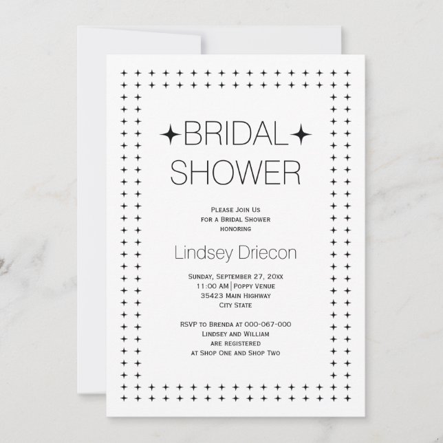 Invitation Douche de mariage de bord blanc noir géométrique (Devant)