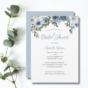 Invitation Douche de Mariage Fleurie Bleu Poussiéreux Aquarel