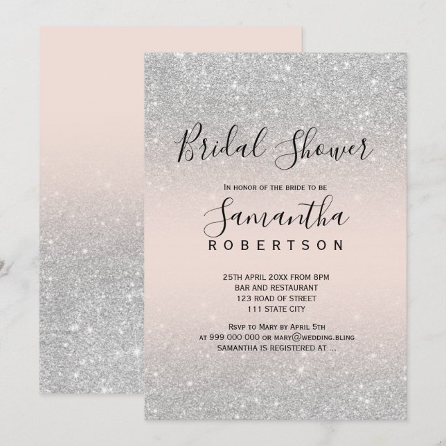 Invitation Douche de mariée à script rose vif à parties scint (Devant / Derrière)