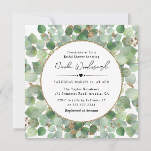 Invitation Douche de mariée au eucalyptus aquarelle et paille