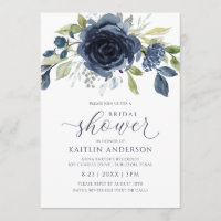 Douche de Mariée Bleu Nuit Floral Aquarelle Argent