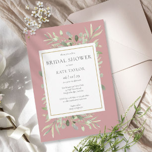 Invitation Douche de Mariée Elégante Rose Poussiéreuse avec F