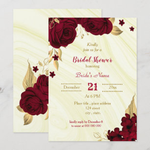 Invitation douche de mariée en marbre doré bordeaux