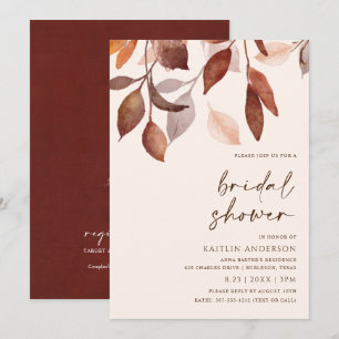 Invitation Douche de Mariée Feuilles d'Automne Brun Orange Ro