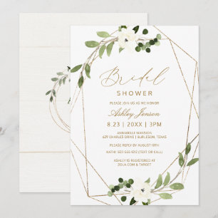Invitation Douche de Mariée Géométrique Végétation Lianes Aqu