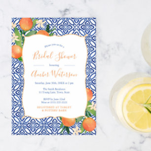 Invitation Douche de Mariée - Oranges Citronnées Douces Bleu 