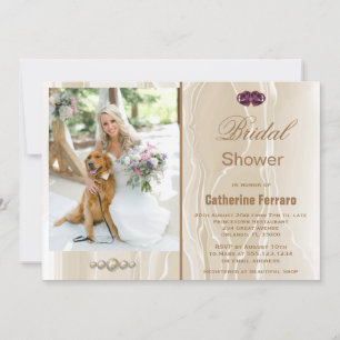 Invitation Douche de Mariée & Soie Crème & Cœurs & Photo