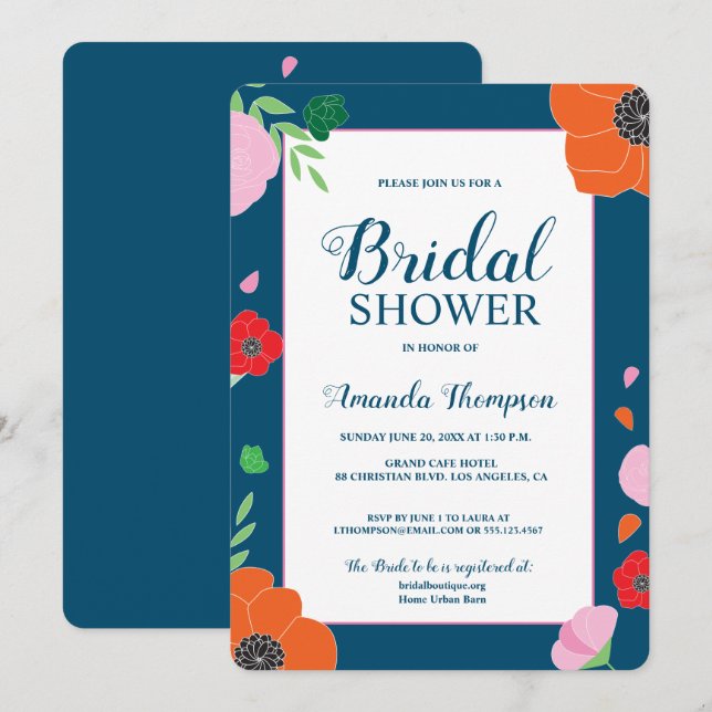 Invitation Douche de nuptiale florale moderne (Devant / Derrière)