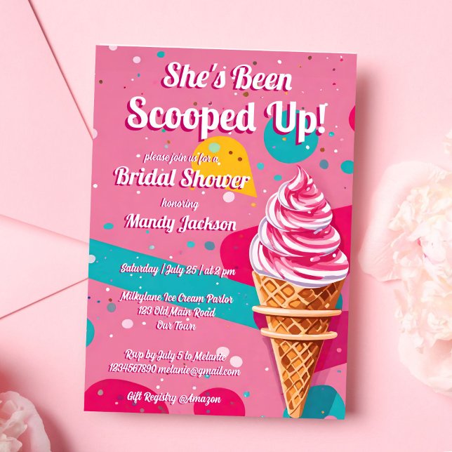 Invitation Douche de nuptiale rose crème glacée rétro (She's been Scooped up pink retro ice cream bridal shower invitation template digital download)