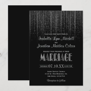 Invitation Douche de pluie argentée d'étoile et mariage noir