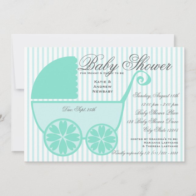 Invitation Douche de transport bébé Turquoise et gris (Devant)